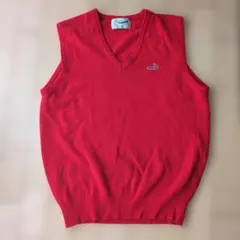 Crocodile Vネック ニットベスト レッド L