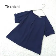 Tチチテラス 短袖襯衫 套頭 M 袖子蝴蝶結 有內襯 藏青色