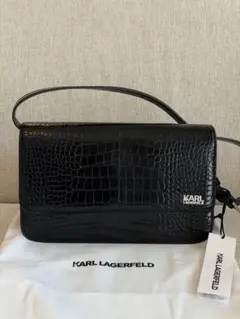 【新品】KARL LAGERFELD クロコ型押しショルダーバッグ　黒