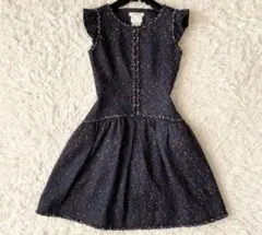 ルネ　ネイビー 半袖 Aライン ワンピース