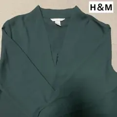 H&M 深緑 Vネック 長袖ブラウス