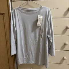 無印良品　天竺編み　ボートネック七分袖Tシャツ　ライトグレー
