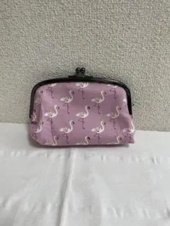 がま口ポーチ　フラミンゴ柄