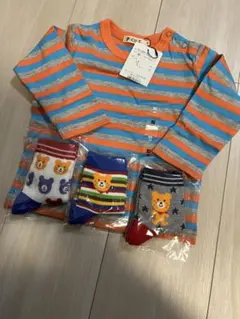 ミキハウス　ボーダー柄Tシャツとソックスセット 80