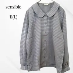sensible シャツ　ブラウス　長袖　グレー　L ポリエステル　丸襟のサムネイル