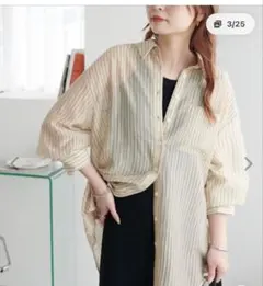 ストライプ柄 シアーシャツ 長袖 ベージュ　美品のサムネイル
