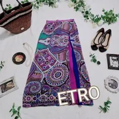 美品✨ETRO　エトロ　シルク　ペイズリーロングマキシスカート　パープル系　38のサムネイル