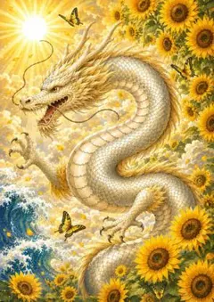 龍神絵画13『陽葵龍（ひまりりゅう）』 幸運と希望、良縁を引き寄せる太陽の龍