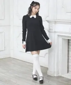 【WEB限定】INGNI 襟フェザーリブニットワンピース M