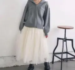 RETROGIRL フリル切り替えチュール ロング フレアスカート ホワイト Fのサムネイル