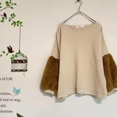 バックナンバー /ボアスリーブニット 袖ファーニット ボートネック プルオーバー