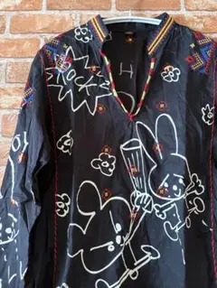 HYSTERIC GLAMOUR ヒステリックグラマー 落書きうさぎ チュニック 希少』 ヒステリックグラマー Tシャツ うさぎ ラビット 黒 【M