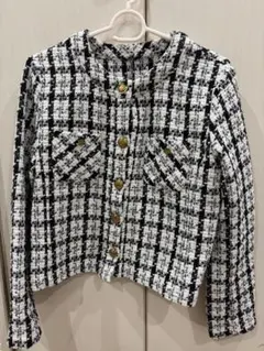 【新品】ノーカラーチェックジャケット