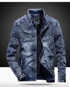 ダークブルー デニムジャケット スタンドカラー