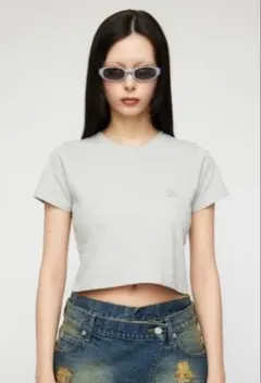 【最終値下げ】LAGUA GEM ロゴ刺繍クロップドTシャツ ライトグレー