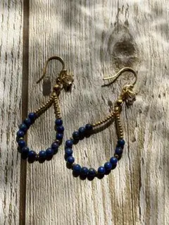 ネイビーブルー ビーズ フープピアス