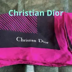 Christian Dior シルクスカーフ ピンク・黒 幾何学模様