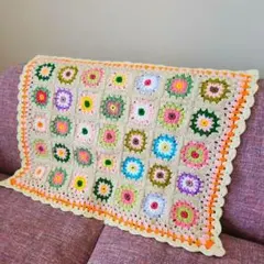 ✿.•¨グラニースクエア マルチカバー 手編み✿.•¨