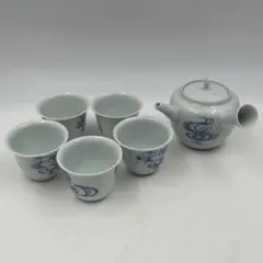 村田亀水 染付 煎茶器セット 急須 湯呑5客 在銘 茶道具 煎茶道具 茶器 京焼のサムネイル