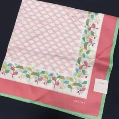 セリーヌ　ハンカチ　新品　マカダム柄　ピンク×グリーン