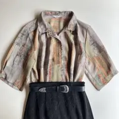 used レトロ 淡色 総柄 ブラウス 古着 ヴィンテージ vintage