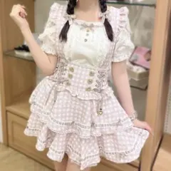 LIZLISA リズリサ はしごリボンギンガムティアードスカパン ピンク