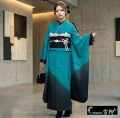薔薇MODEStyle♡ターコイズ×黒グラデ♡クロコ帯 振袖フルセット 成人式
