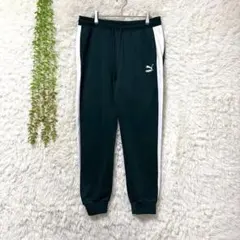 E021 美品プーマスウェットパンツ 緑 ホワイトライン Lスポーツ ストリート