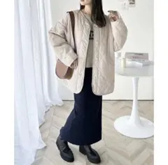 ノーカラー キルティングジャケット