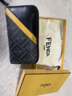 FENDI FFロゴ レザー長財布 ブラック/イエロー