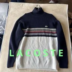 Lacoste タートルネックGOLFセーター ネイビー/ホワイトウール100%