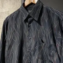 80s90s ジャパンヴィンテージ 総柄ポリエステルシャツ L ネイビー