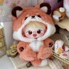 新品☆ぬいぐるみ服20cm 着せ替えぬい服 キツネ オーバーオール ぬい活