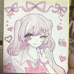 手描きイラスト 色紙 一点物 オリジナル 原画