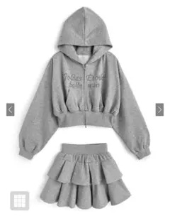 GRL ラインストーンダブルジップパーカー ティアードミニスカート セットアップ