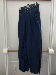 GUハイウエスト デニムパンツ ワイドパンツ インディゴ