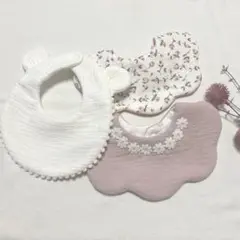 5368 ハンドメイドスタイ　お得セット　ポンポン　花　ベビースタイ