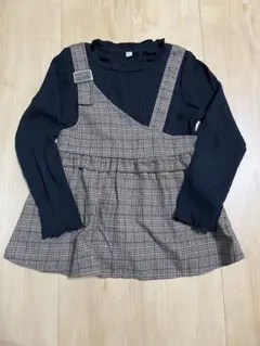 グレンチェック ドッキング メロウ リブ ニット b トップス 重ね着風 120