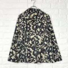 ❤️花柄ジャケット【M】グレー ベージュ系 ストレッチ 春秋 おしゃれ着 華やか