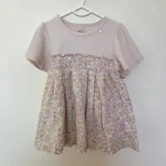 美品 petit main プティマイン 花柄ドッキングワンピース 120