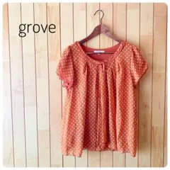 グローブ　grove 半袖　カットソー　トップス　ブラウン　ドット　Lのサムネイル