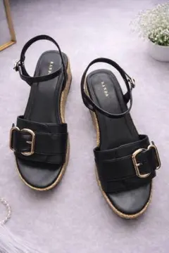 RANDA ランダ 厚底サンダル L 黒 ベルト ウェッジ 24cm