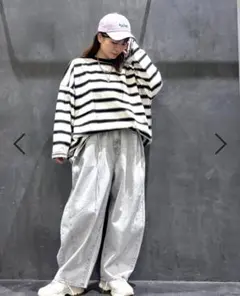 新品 ニコアンド COLORマイスターロングTシャツ 春夏 白黒 ボーダー L