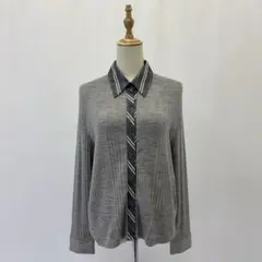 【BURBERRY LONDON】ウール×シルク 襟付きニットカーディガン L