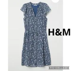 専用　美品　H&M 大きいサイズ　花柄　シフォン　ワンピース　ネイビー系