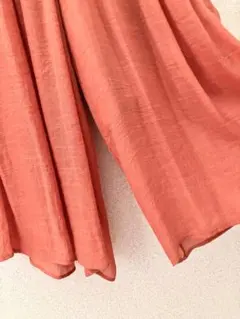 ✨コーラルオレンジ スカート見えガウチョパンツ スカーチョ　ゴムウエスト　L
