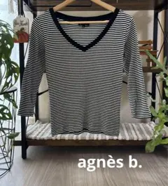 agnès b. アニエスベー Vネック　ボーダー　カットソー 白✖️黒　サイズイ