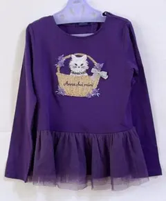新品 ANNA SUI mini 猫 刺繡 紫 チュール カットソー 130