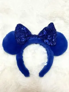 東京ディズニーリゾート　ミニーマウス　スパンコール　カチューシャ　ブルーもふもふ