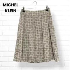 美品✨MICHEL KLEIN ひざ丈 シフォン スカート ベージュ 総柄 Ｓのサムネイル